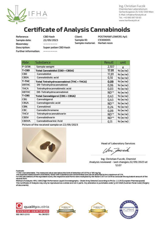 Super Pollen CBD Hash CBD: 17%